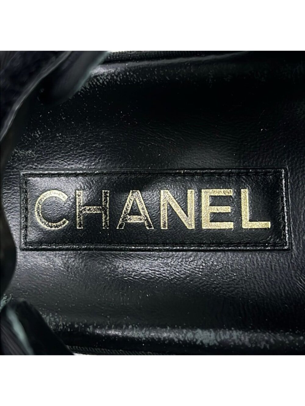 Chanel Sandals Black Gold Rhinestone Ribbon - Picture 5 of 7